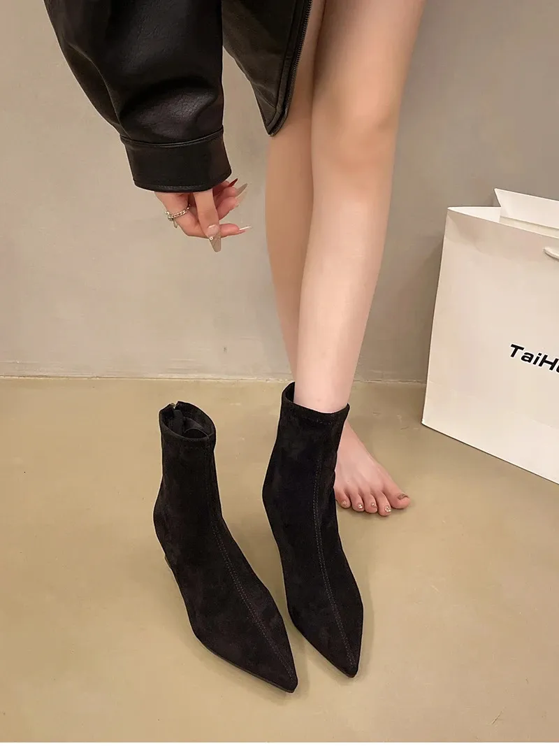 Leopard Print Ankle Boots For Women Fashion Pointed Toe Short Booties_voghion.com