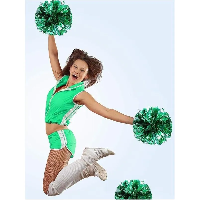 Cheerleading 2 Pcs Metálico Pom Poms Aeróbica Mostrar Dança Mão Flores Cheerleader Pompons Para Futebol Basquete Jogo Pompon1 Drop D Dhjbn