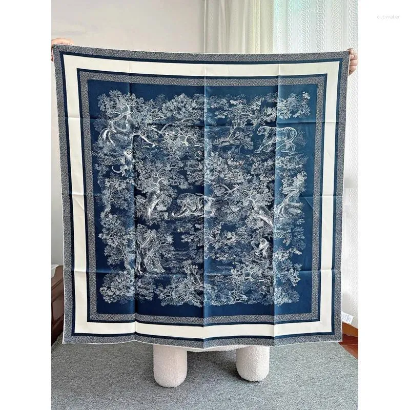 Foulards Toile De Joweiage 90 Foulard carré Bleu Marine 100 Soie Femme Design De Luxe Cadeau Bandeau Plage Tête Bandana