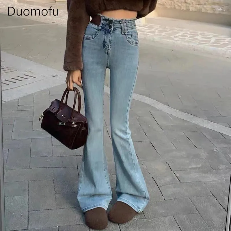 Jeans pour femmes Duomofu Spring Classic Full Longueur Chic Flare Loose Femmes Mode Lavé Casual Simple Slim Femme Taille Haute