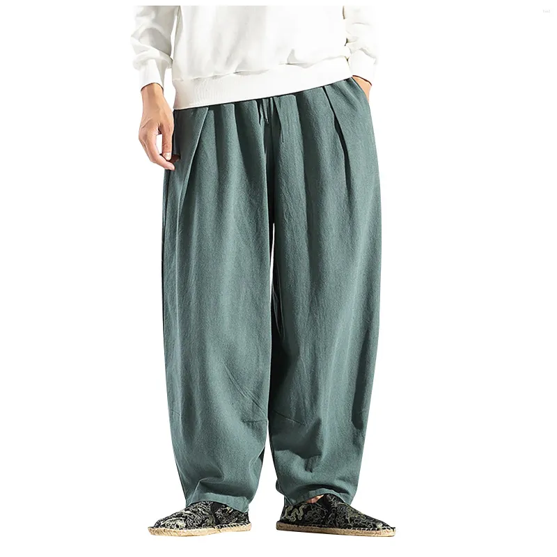 Herrbyxor solid färg harem mode baggy bottar casual joggar elastiska byxor sportkläder lykta pantaloner