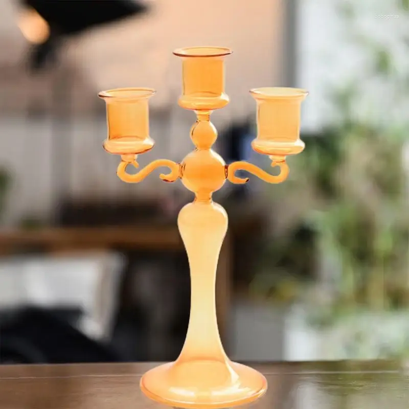 Kerzenhalter, 3-Kopf-Arme-Design, Kerzenhalter, transparenter Kandelaber, Esstisch-Dekoration