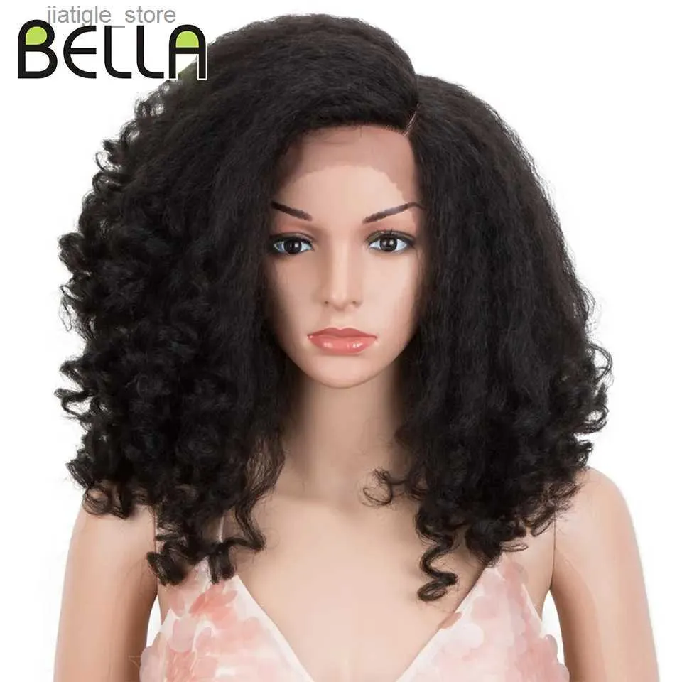 Syntetyczne peruki Bella kręcone włosy syntetyczna koronkowa peruka Pleciona Dreadlock Big Fair Peruka dla czarnych kobiet 14 -calowych Kinky Kurly Hair Syntetyczna przednia peruka Y240401