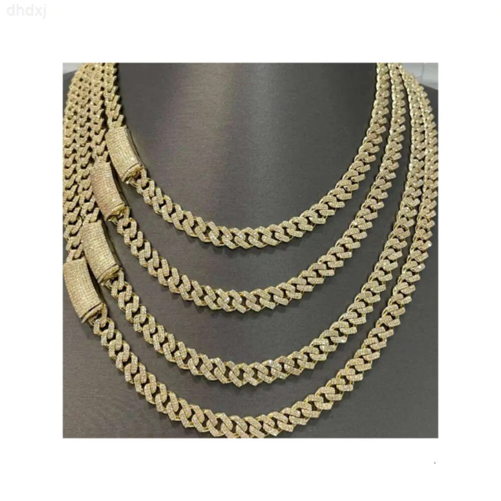 9mm Miami Cuban Link Chain Vvs Moissanite Diamond Stubbed 925 Sterling Silver Gold Plated 18-24 Hip Hop Jewellery