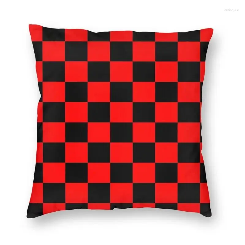 枕の赤と黒のチェッカーボードパターンカバーソファホーム装飾チェック幾何四角40x40cm