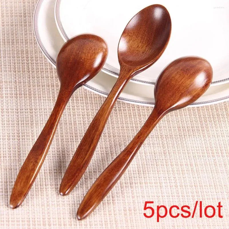 Cucharas 5 unids/lote estilo japonés utensilio de cocina de bambú herramienta duradera cuchara de madera té herramientas de cocina