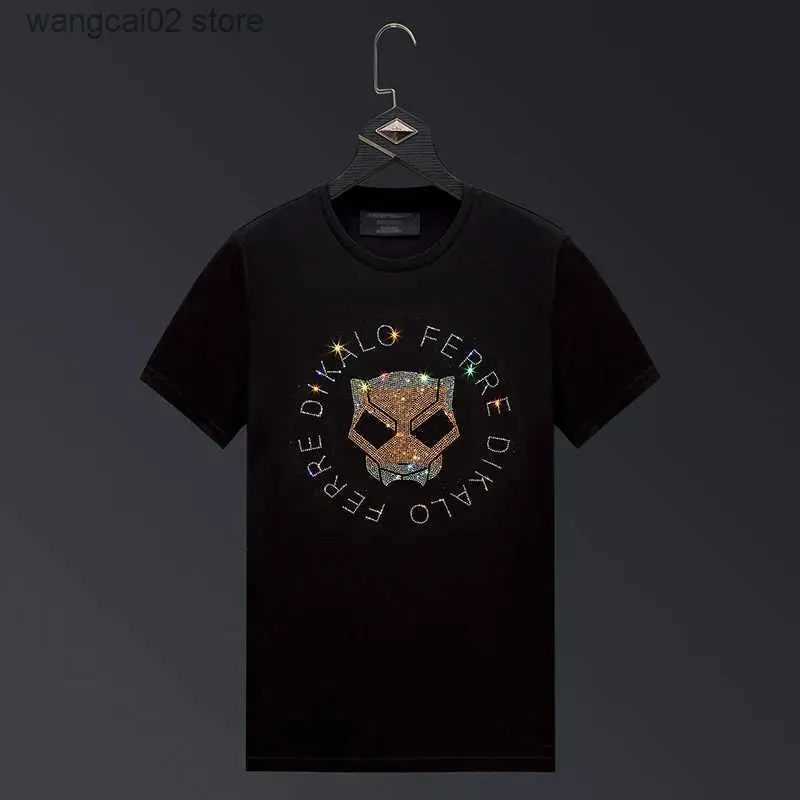 Men's T-Shirts 2023 Character Rhinestones Mens T Shirt Summer Fashion Strtwear Mercerized Cotton O Neck Short Slve Tshirts Plus Size 6XL T240401