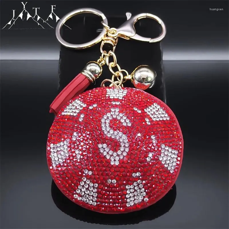 Keychains Money Dollar Sign Round KeyChain Women Men Tassel Alloy Rhinestone Charms Key Chain Ring Holder Bag Accessories Jewelry K4912S05