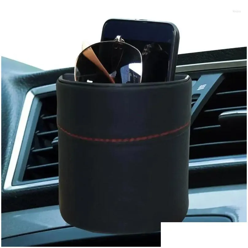 Organisateur de voiture Air Vent Stockage PU Sac en cuir Porte-stylo Coin Key Card Case Lunettes de soleil de poche pour livraison directe mobile Automobiles Motor Ot7Sl