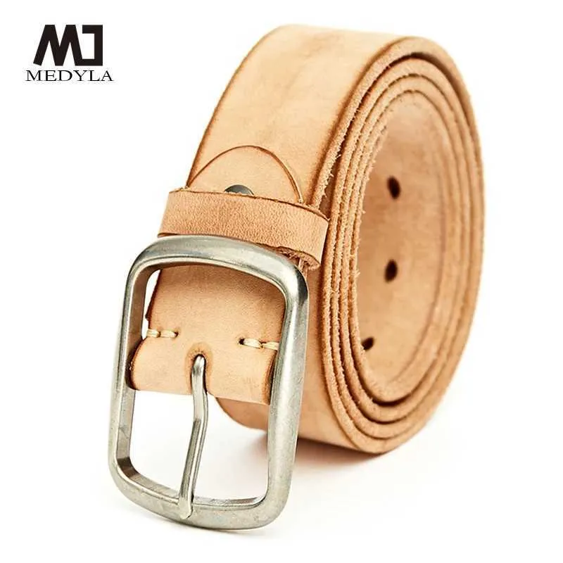 Belts MEDYLA Mens True Belt Natural Skin Fashion New High Quality Alloy Buckle Business Leisure Fashion Mens Brand Belt Q240401