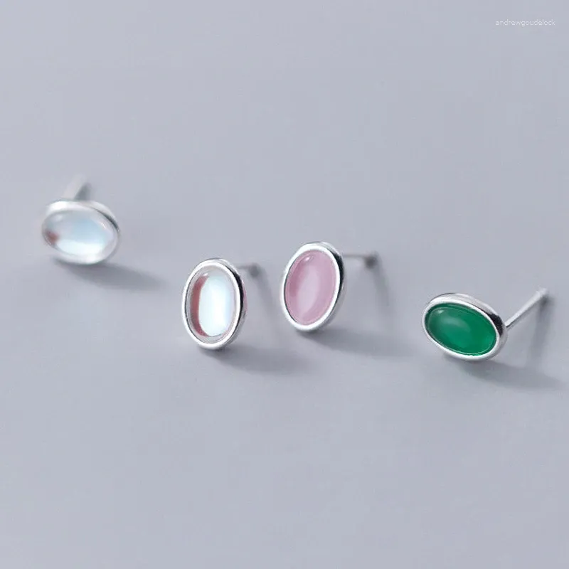 Boucles d'oreilles en argent S925, bijoux fins pour femmes, brillant, coloré, ovale, cristal doux, glaçure colorée synthétique