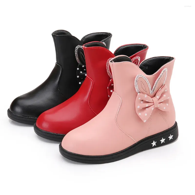 Botas Criança Inverno Crianças Sapatos Bebê Princesa Borboleta Nó Moda Couro Meisjes Schoenen # Y2