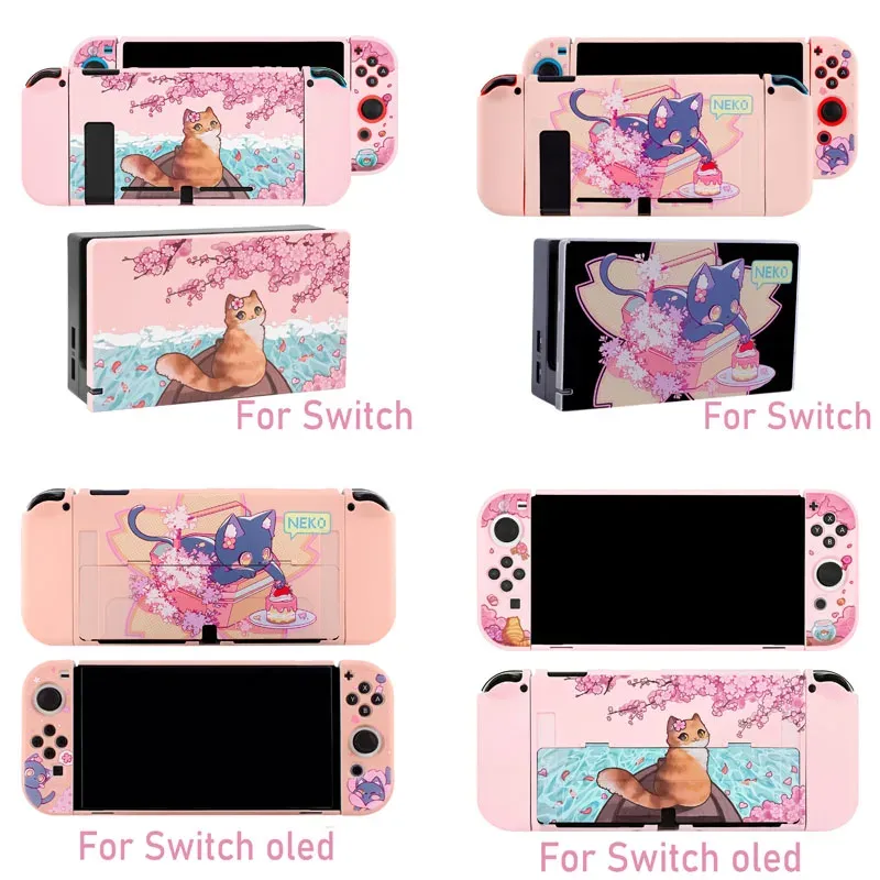 Cases Sakura Matte Transparent TV Dock Hard Case Crystal Shell for Nintendo Switch Oled NS JoyCon Controller TPU Soft Cover Protector