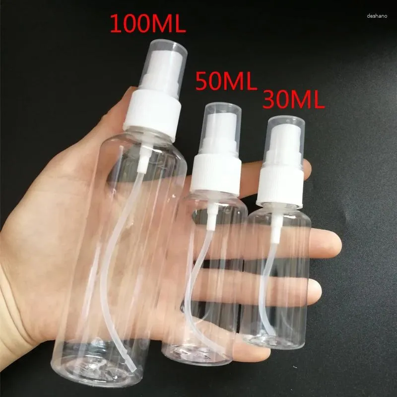 Lagringsflaskor 5st 30/50/100 ml påfyllningsbar transparent plastparfym Atomizer Tom sprayflaska Toxic Free Safe Prov Test Tube Bottl