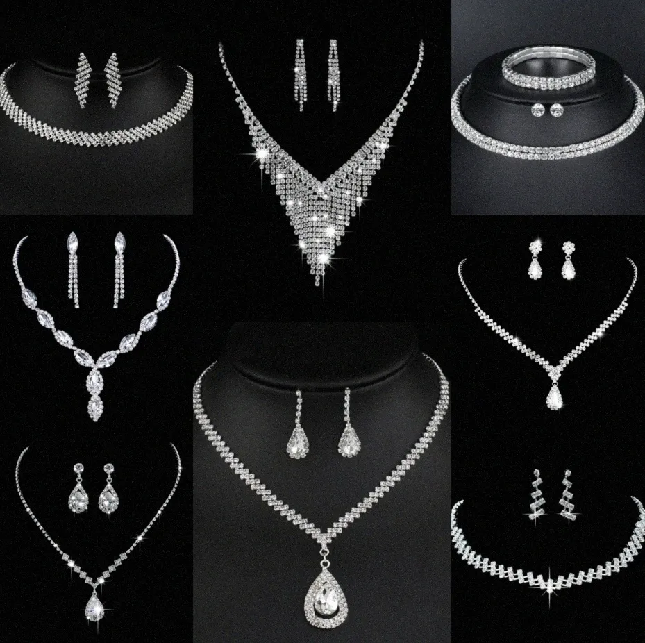 Ценный лабораторный комплект ювелирных изделий с бриллиантами из стерлингового серебра, свадебное ожерелье, серьги для женщин, свадебные украшения, подарок на помолвку g9Ot #