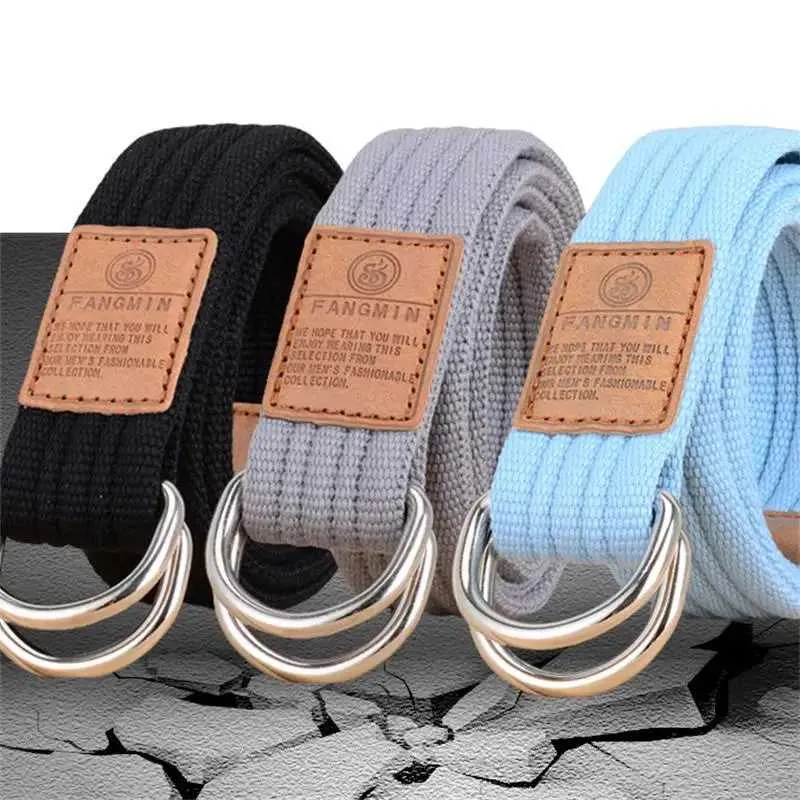 Ceintures Vente en gros de toile de couleur unie ceinture neutre en alliage double anneau boucle multicolore femmes ceinture campus jeunes garçons et filles ceinture Q240401