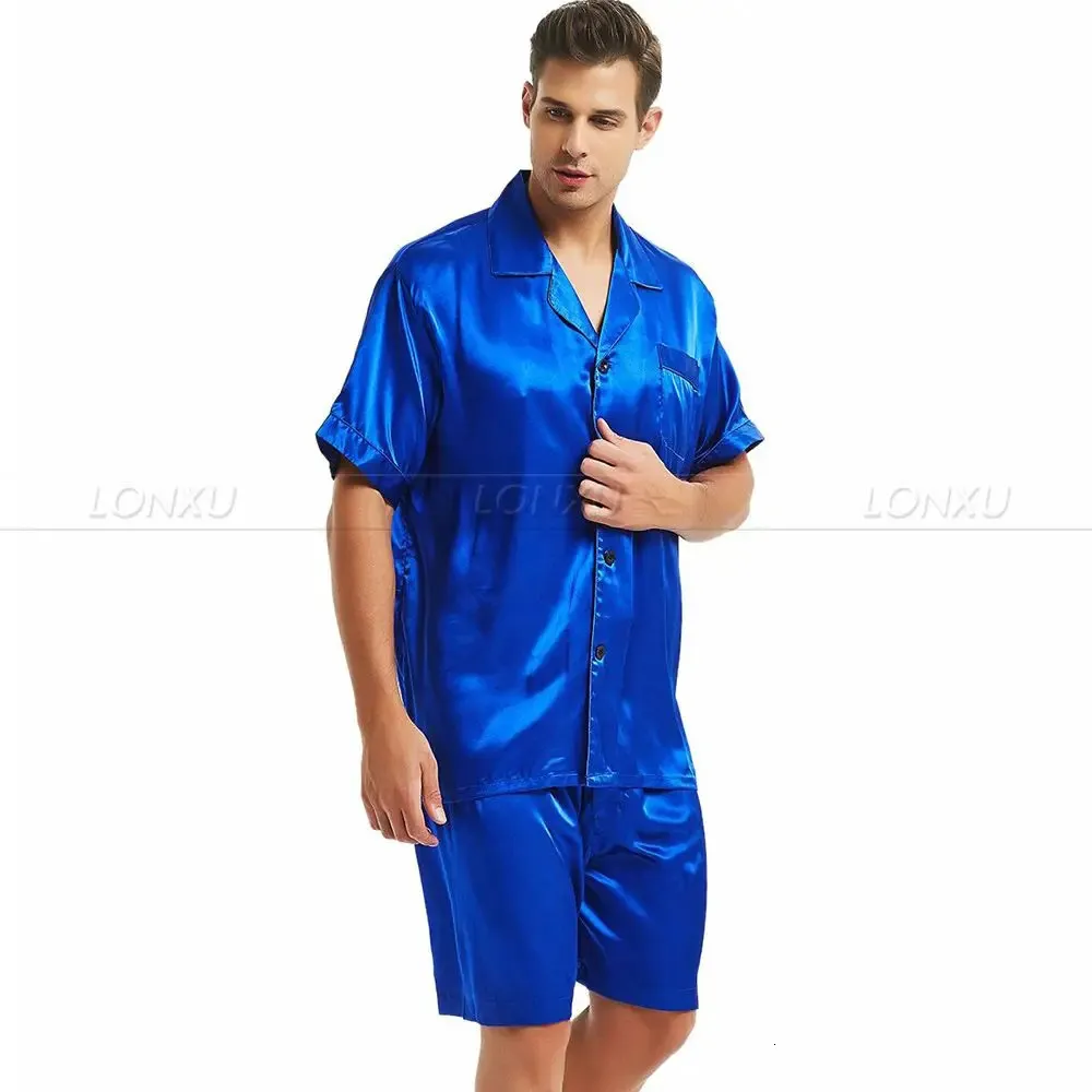 Pigiama da uomo in raso di seta Pigiama PJS Set corto da notte Pigiama SMLXL2XL3XL4XL240401