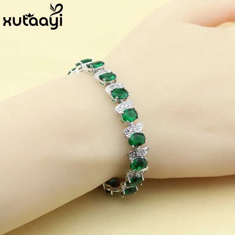 Corrente Venda quente moda jóias de prata imitação verde jade branco pulseira de corrente de cristal austríaco com um comprimento de 18 + 2 cm adequado para mulheres Q240401