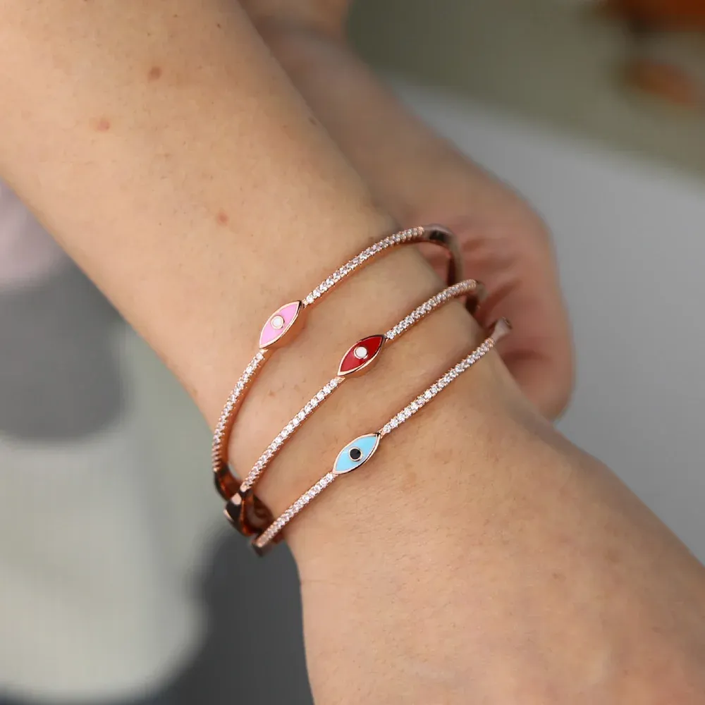 Bangles Boho Bohemia Lucky Turkish evil eye jewelry fashion women Rose gold blue pink red enamel evil eye bangle bracelet