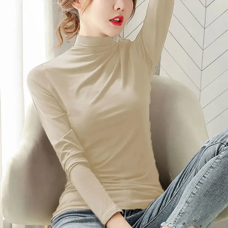 Top De Manga Larga De Cuello Largo Monocromático De Mujeres