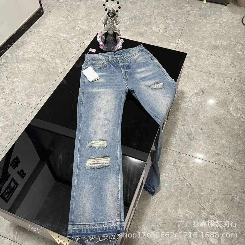 C Family High Version 23ss New Washed Damaged Needs INS Men's and Women's Same Style Old Denim Jeans and Pants