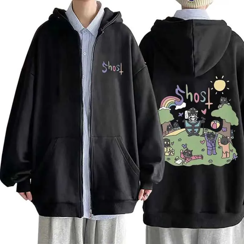Ghost Band Zipper Hoodie, Fleece Cotton, Oversized, Mens | DHgate