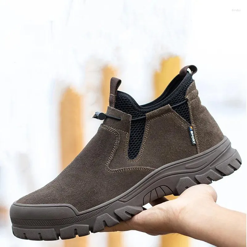 Boots Men's Casual Steel Toe Covers Work Brown Welding Shoes Cow Suede Leather Safety Sneakers Worker Security Ankle Botas Mans