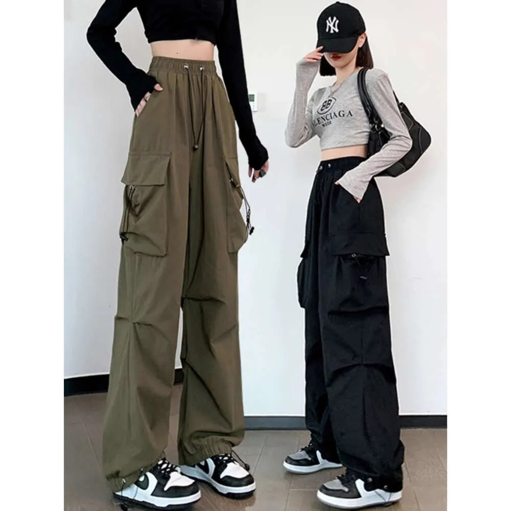 Work for Damen Frühjahr/Sommer 2024, neue amerikanische Hose mit hoher Taille, weitem Bein und Kordelzug, coole und trendige Freizeithose