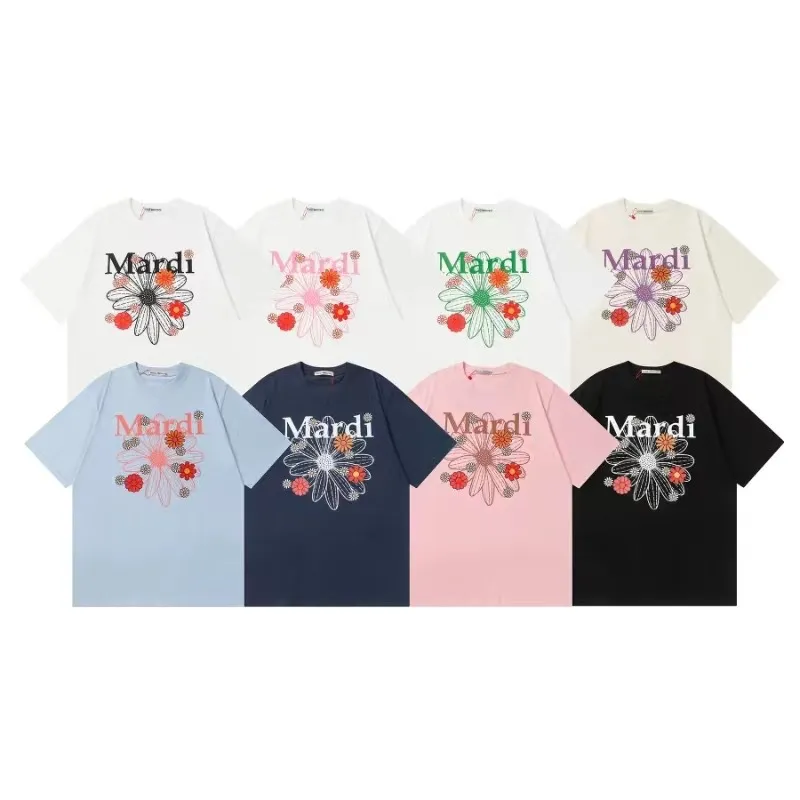 Mens Tshirts Mardi Tshirt Women Summer Korean Style Kort ärmtryck T Skjortor för män Fashion Flower Brand Luxury Cotton Female Tee 230620