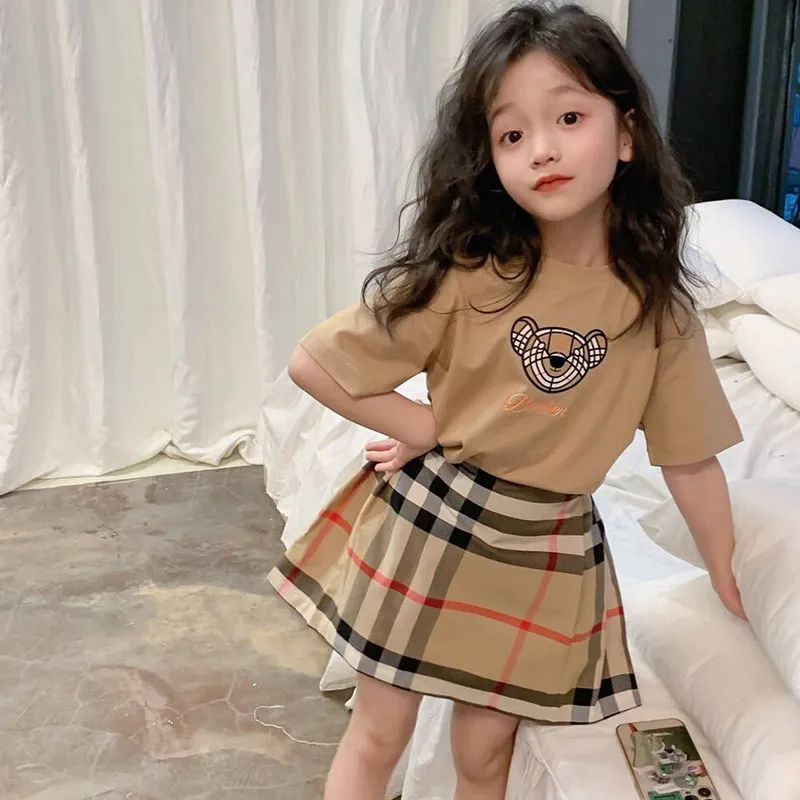 Kids Summer Outfit Set: Short Sleeve Top Skirt Comfy Childrens