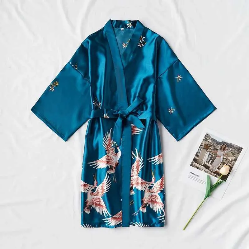 Jn6d sexig pyjamas mode satin robe kvinnlig badrock sexig peignoir femme siden kimono brud klädklänning sömnkläder natt växa för kvinnor 2404101