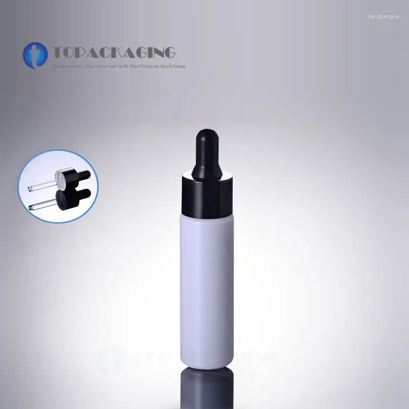 Storage Bottles 30PCS 30ML Dropper Bottle White PET Plastic Cosmetic Container Black Anodized Aluminum Screw Cap Empty Essential Oil