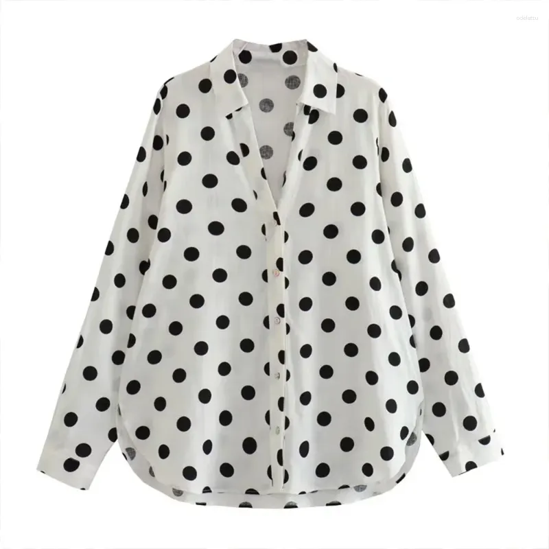 Bluzki damskie 2024 Spring/Summer Fashion Linen Polka Dot Koszulę Długotrwałe