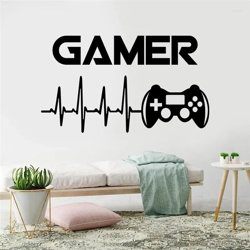 Adesivos de parede 56x32cm zona de jogo esculpida gamer para decoração de quarto de crianças estética decoração de escritório em casa cartazes de jogos pvc