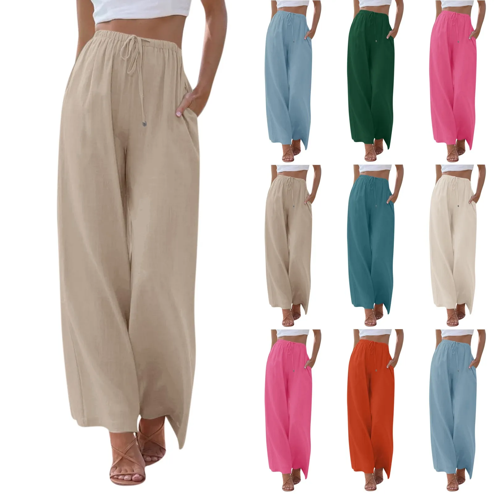 Pantalon De Jogging Baggy Femme - Taille Haute, Jambes Larges En Polyester, Léger Et Confortable - Printemps, été, Automne - Taille S à 2XL