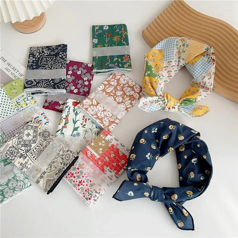 Scarves 58 58cm Print Square Neckerchief Kerchief For Women Turban Headband Bandanas Headwrap Neck Wrap Decoration Cotton Scarf