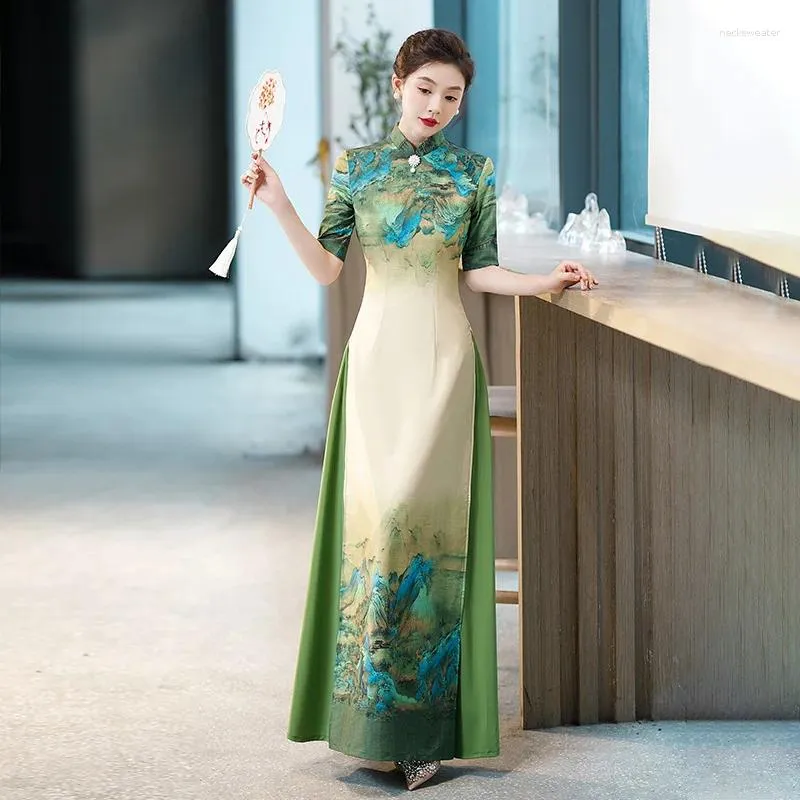 Etniska kläder ao dai vietnam traditionell klänning vintage qipao aftonklänning porslin vietnamesiska kinesiska orientaliska klänningar långa