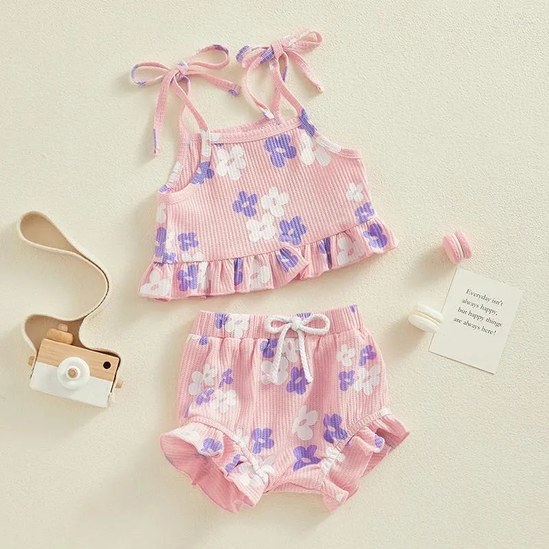 Ensembles de vêtements pour tout-petit bébé fille 2pcs maillot de bain floral sangle sans manches