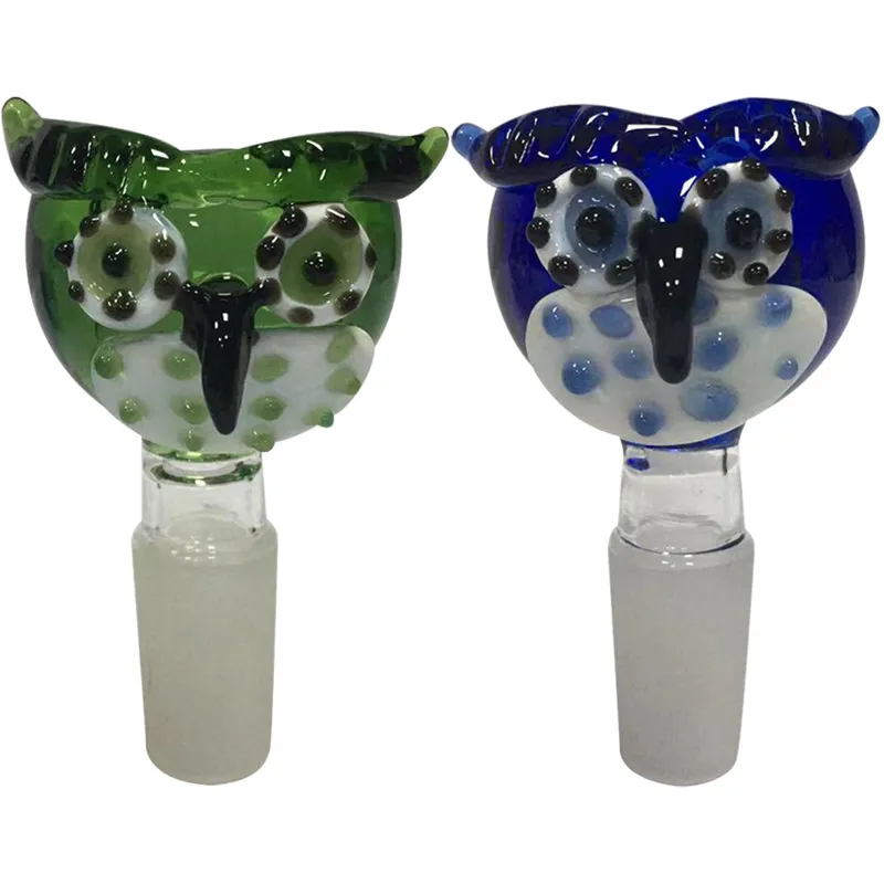 Owl 14mm 18mm rökningsglasskålar med rundstånghandtag Filter 4 Färgglada tjocka skålfogar för kvarts Bong Water Pipe