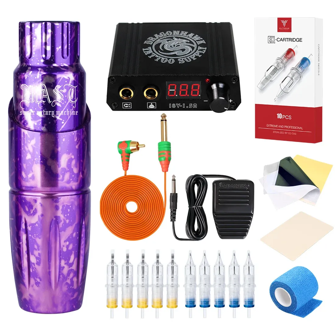 Machine Mast Tour Purple Rotary Tattoo Hine Permanent Makeup Pen Gun Set with Lcd Mini Power Supply Needles Cartridge Tattoo Kit