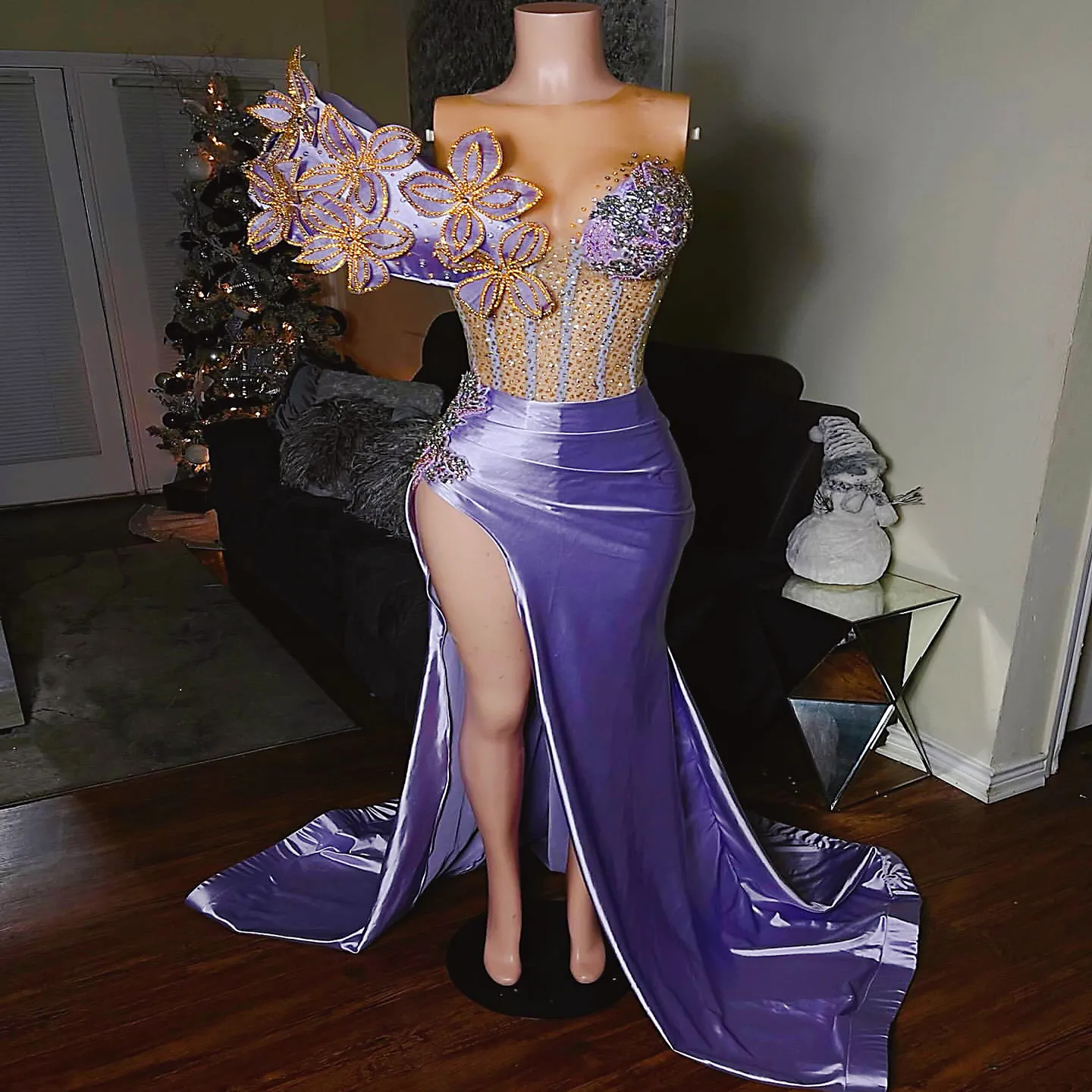 2024 ASO EBI LAVENDER MERAMID PROM KEISE Kleid Perlen Kristalle Satin Abend formelle Party zweite Rezeption 50. Geburtstag Verlobungskleider Kleider Robe de Soiree ZJ310