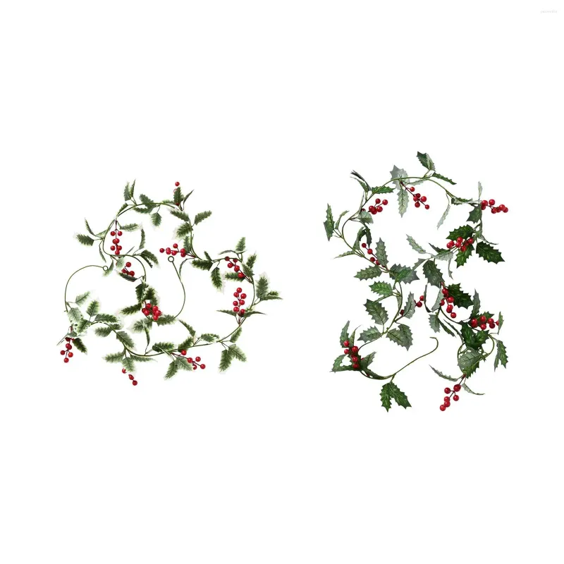 Decorative Flowers Artificial Christmas Leaves Red Berries Vine Garland Xmas 200cm DIY Wreath For Year Holiday Decoration