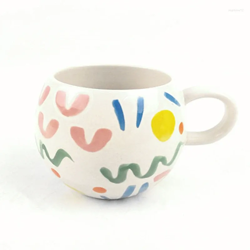 Tazze Tazza da tè in ceramica per tazza rotonda in porcellana con linee colorate disegnate a mano Tazze per ufficio e casa per coppie per feste