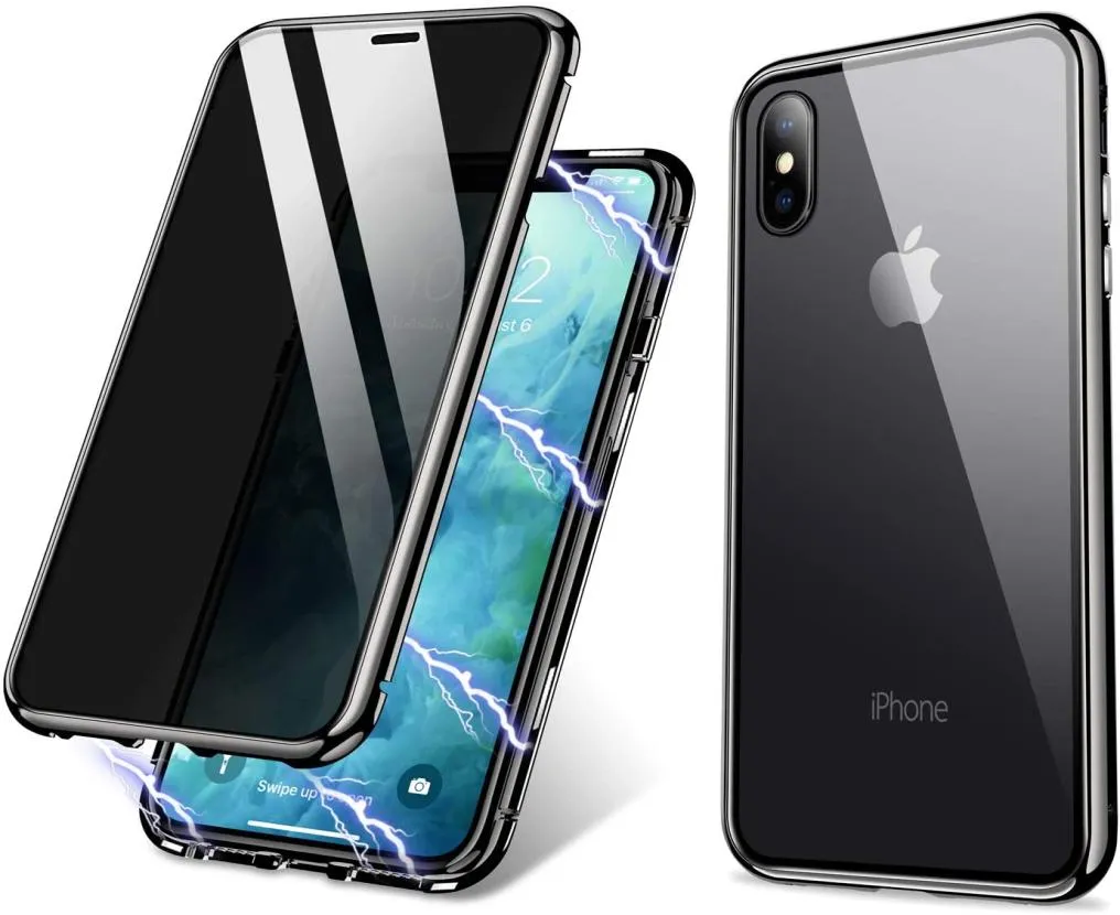 Magnetic Adsorption Shockproof Metal bumper case Anti Spy Privacy Tempered Glass Screen Protector For iPhone 11 Pro MAX iPhone X X9549526