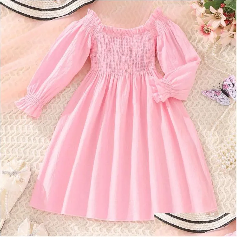 Robes de filles fille enfant en bas âge à manches longues robe de princesse solide vêtements de fête de danse rayures de vacances livraison directe bébé enfants maternité caillot Dhjsa