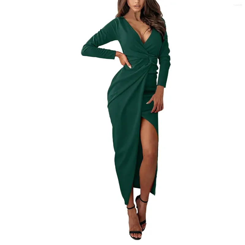 DHgate.com:Elegant V-Neck Long Sleeve Split Evening Dress