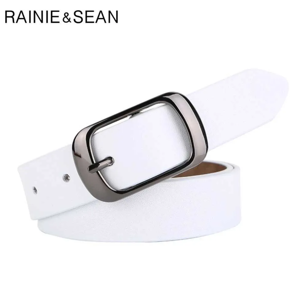 Belts RAINIE SEAN white belt womens denim leather genuine leather womens belt high-quality brand buckle womens denim belt 110cm Q240401