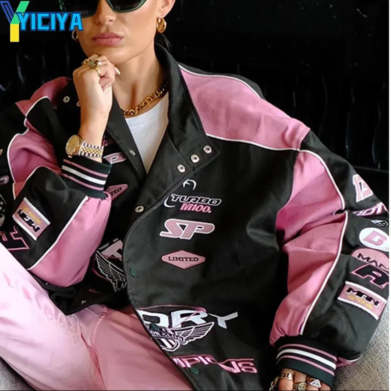 YICIYA куртка-бомбер женская зимняя верхняя одежда большого размера с принтом y2k винтажная университетская бейсбольная куртка гоночная американская куртка топ 240320