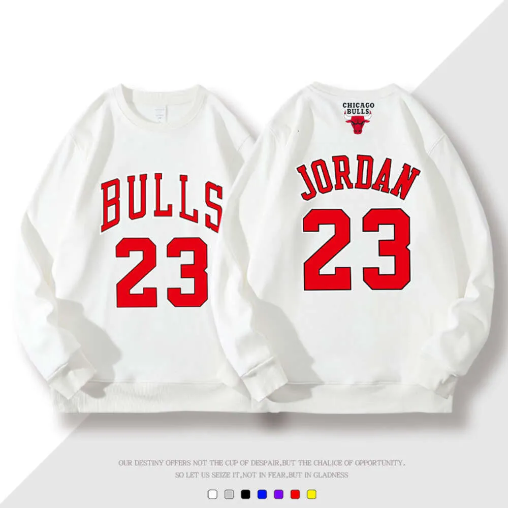 Bulls 23 Moletom com capuz feminino de primavera e outono com gola redonda sem chapéu, camisa base de basquete de manga comprida tendência principal