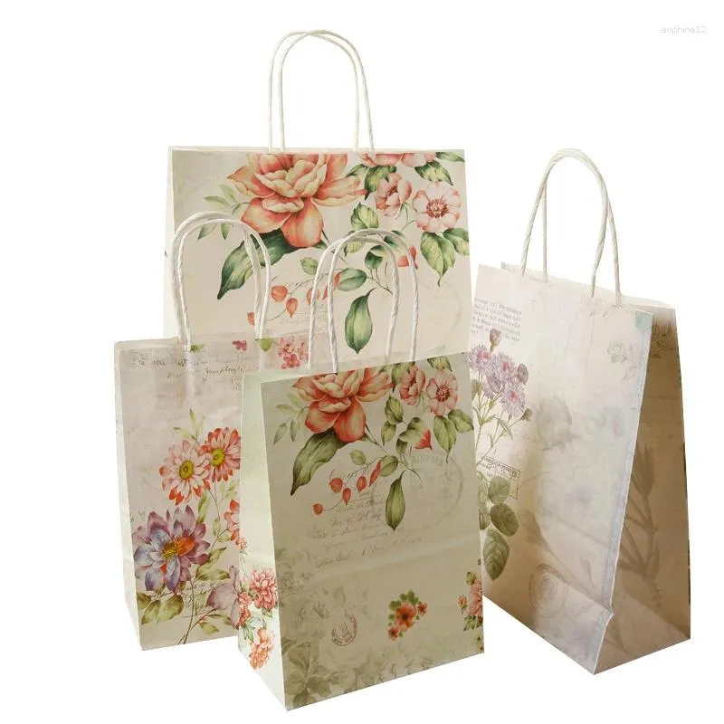 Gift Wrap 10pcs Cookie Candy Packing Bag Flower Kraft Paper Bags Christmas Festival Party 25 18/21 15cm Favor With Handles